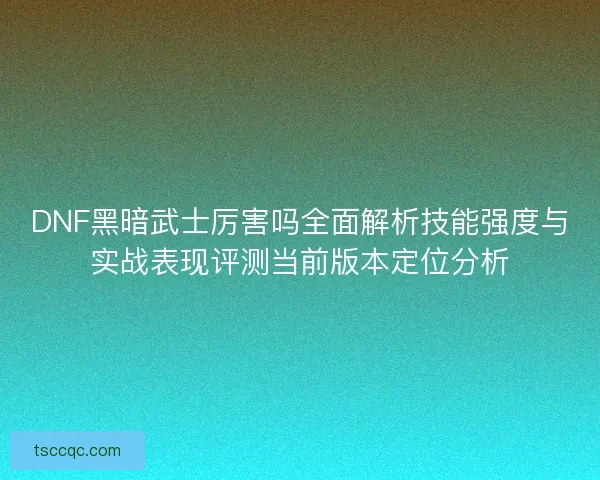 DNF黑暗武士厉害吗全面解析技能强度与实战表现评测当前版本定位分析